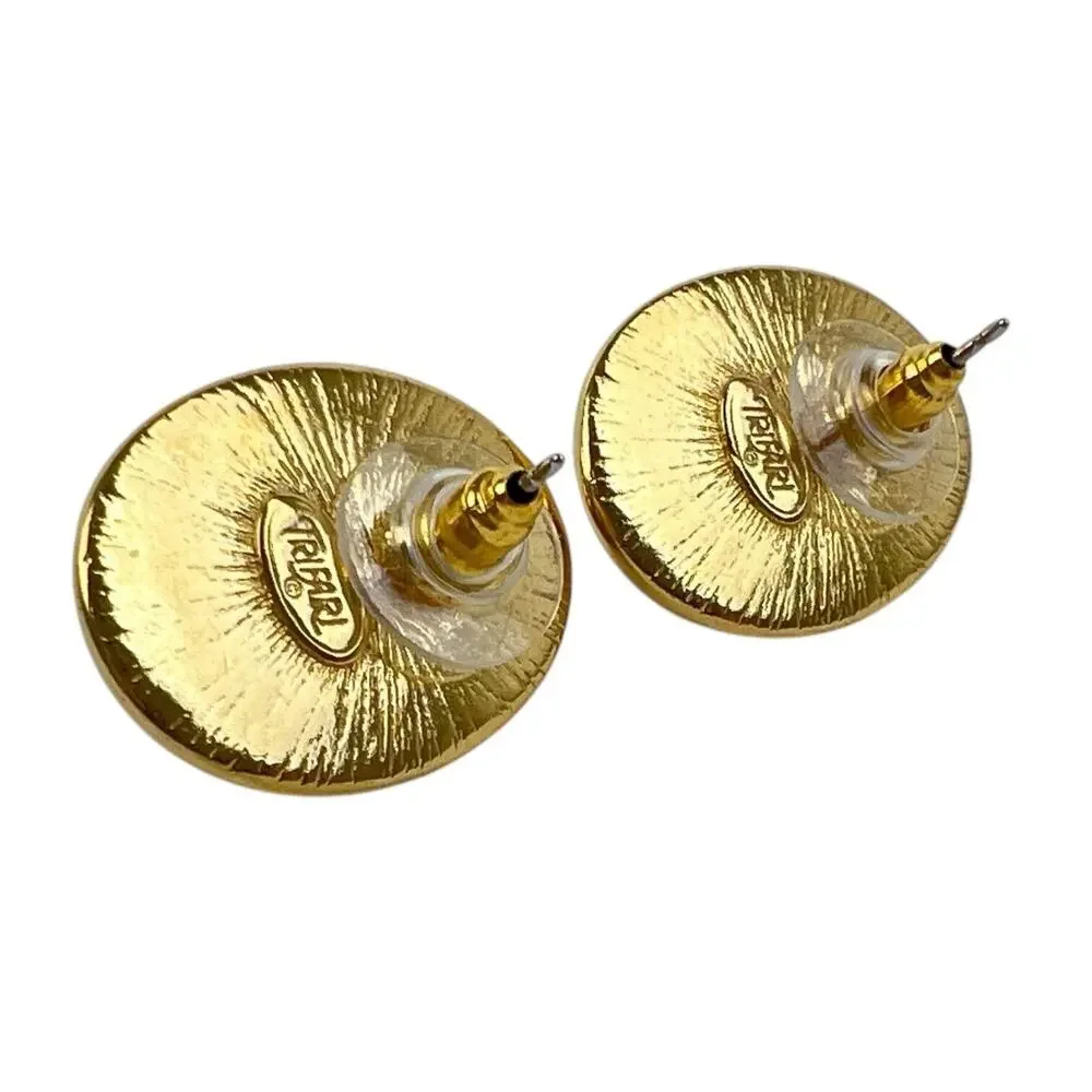 Vintage Trifari Earrings Pink Lucite Cabochon Pierced Stud Oval Gold Tone Pastel - Picture 8 of 10